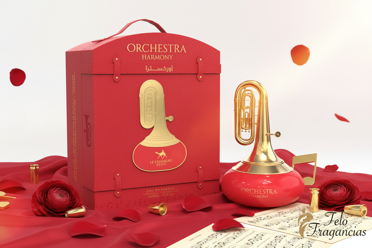 Perfume unisex Le Chameau Orchestra Harmony Eau de parfum 100 ml con caja roja y frasco rojo