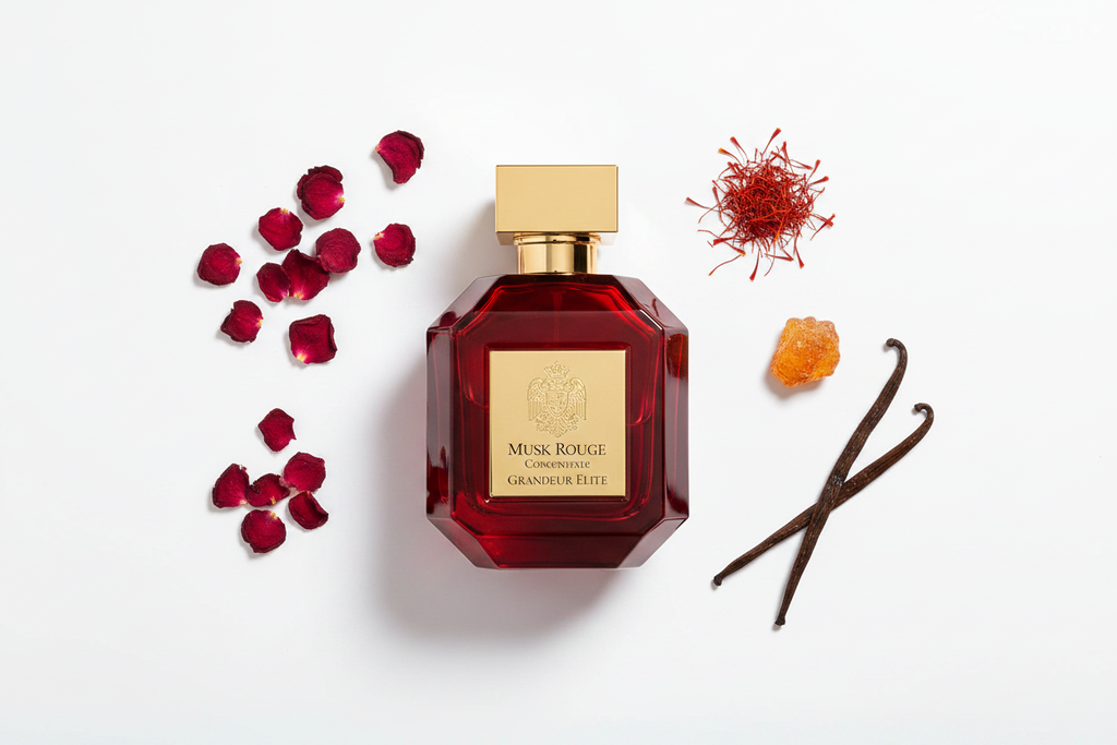 Grandeur Musk Rouge — Notes Flat Lay