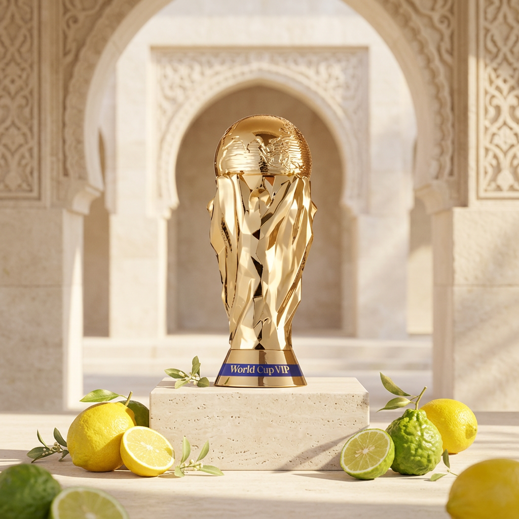 Zakat World Cup VIP en un entorno editorial árabe luminoso