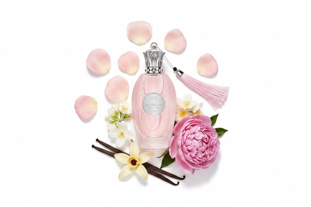 Vurv Diannah Eau de Parfum 100ml - Notas olfativas flat lay
