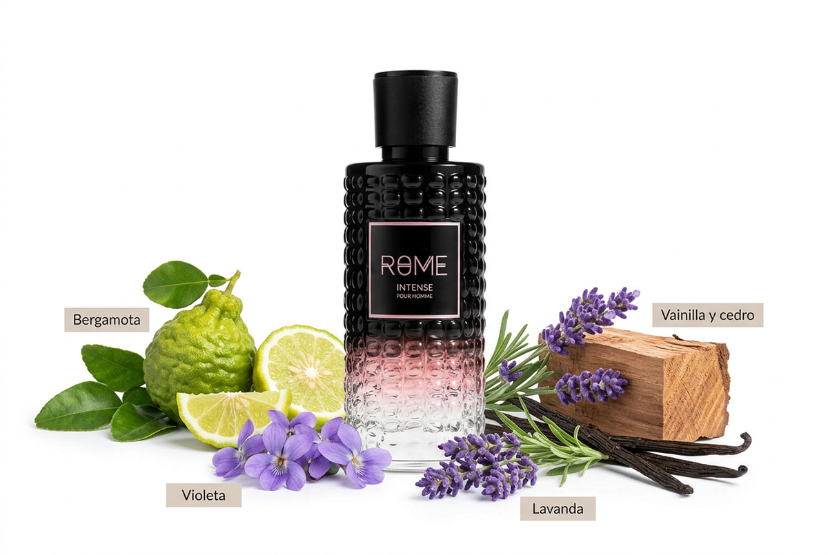 Bharara Rome Intense Pour Homme con bergamota, violeta, lavanda, vainilla y cedro