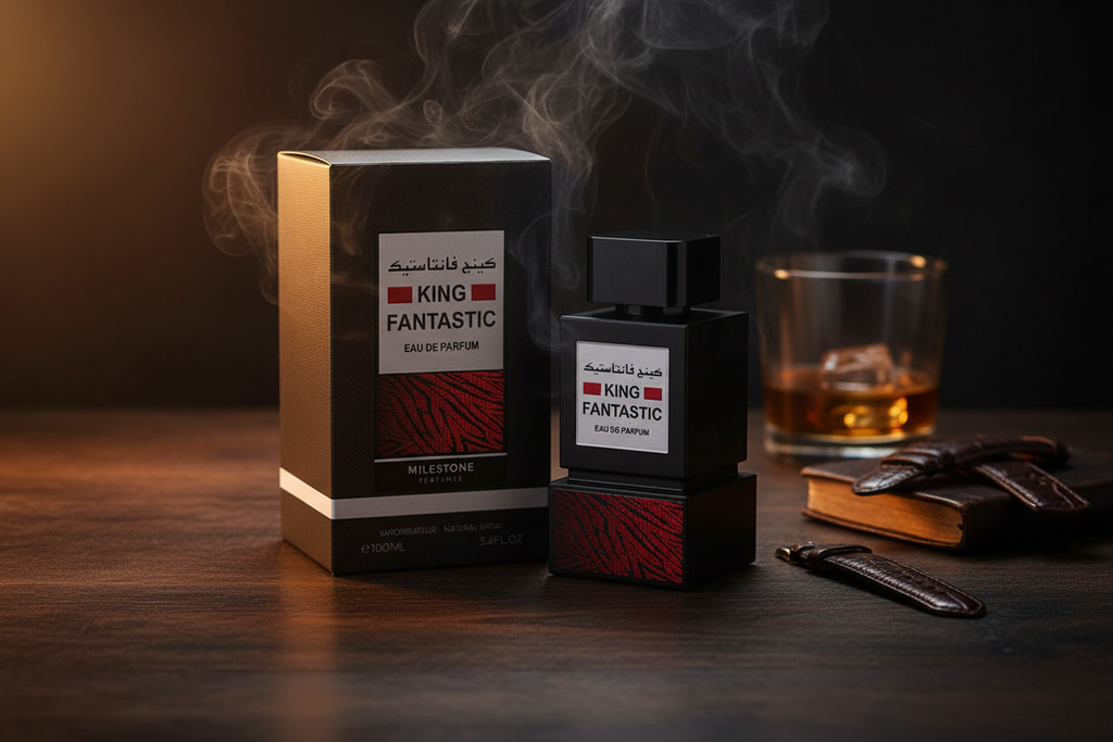 Eau de Parfum unisex King Fantastic 100 ml, caja negra y frasco cuadrado