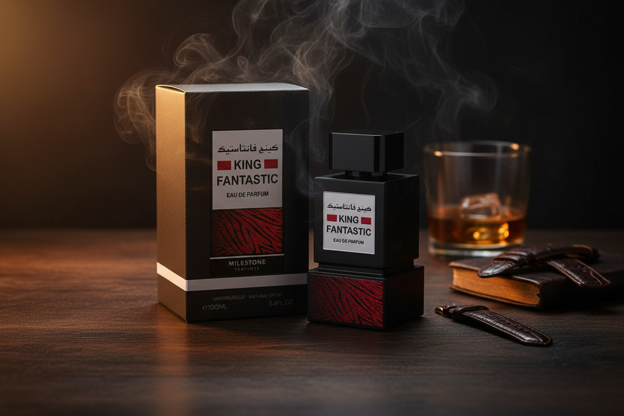 Eau de Parfum unisex King Fantastic 100 ml, caja negra y frasco cuadrado