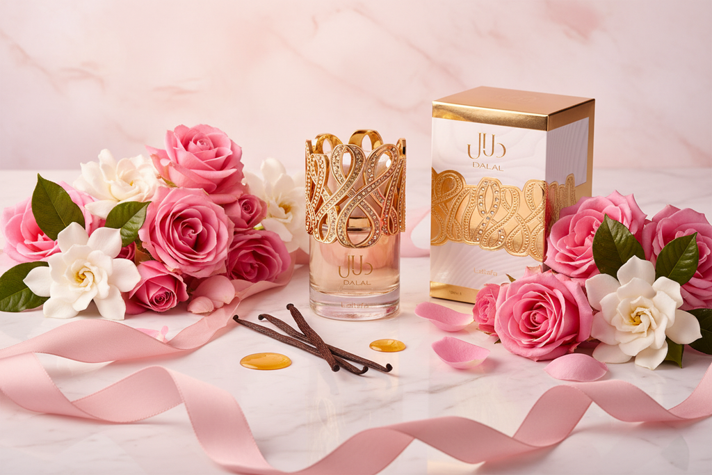 Eau de parfum: frasco con tapa dorada y caja a juego