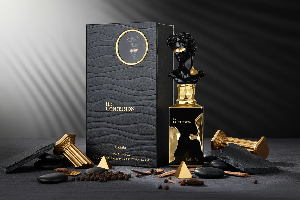 Perfume Eau de Parfum en frasco con caja, acabado negro y dorado, 100 ml.