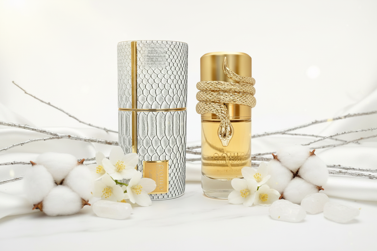 Par de frascos Eau de Parfum Lattafa Musamam: dorado y plateado con cuerda