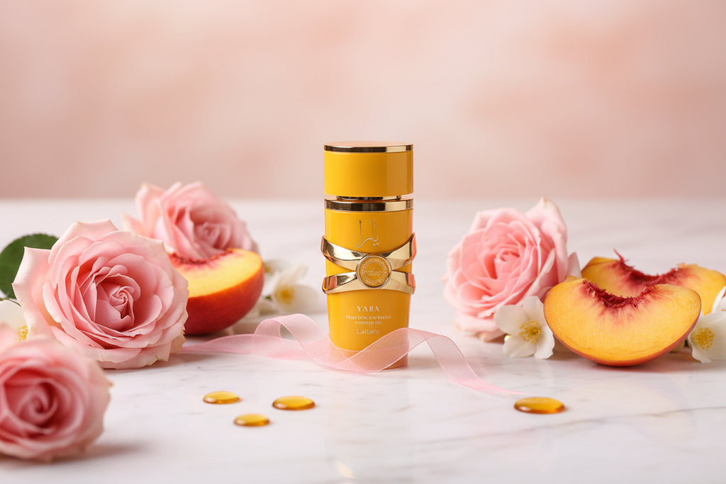 Aceite de perfume concentrado en frasco dorado con tapa
