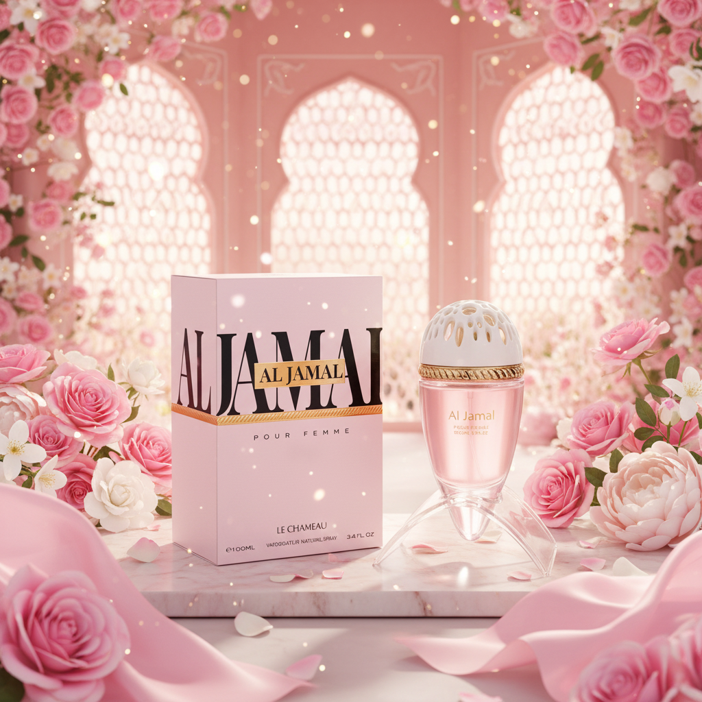 Perfume Le Chameau Al Jamal Eau de Parfum 100 ml en botella rosa y caja
