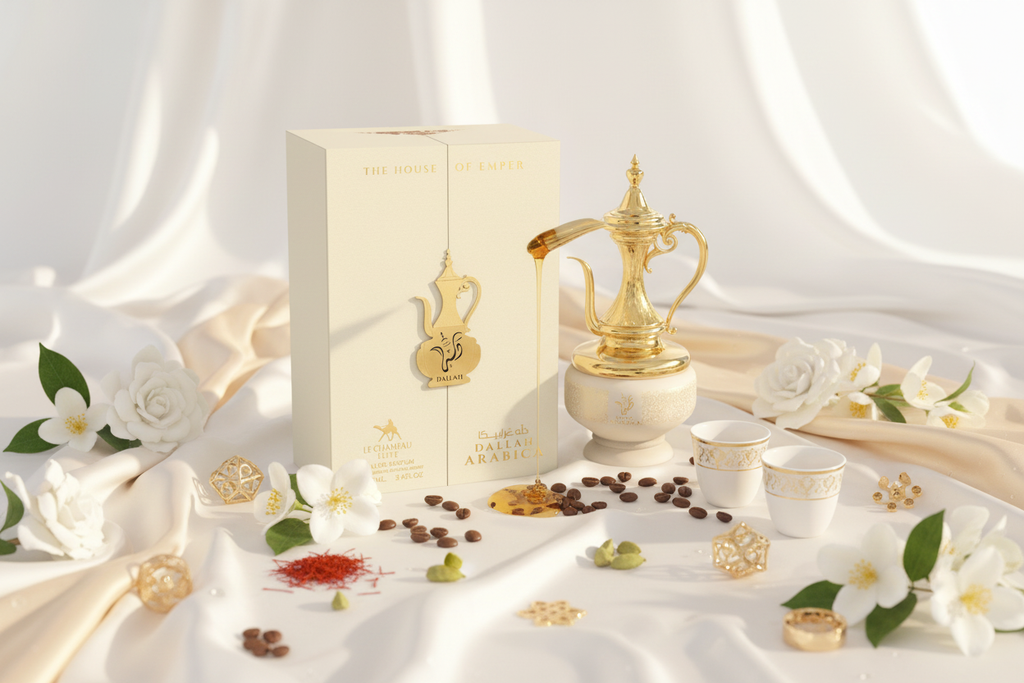 Perfume Eau de Parfum 100 ml con frasco dorado tipo dalah y caja