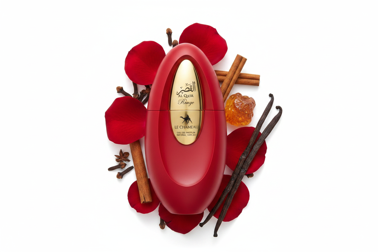 Le Chameau Emper Al Qasr Rouge — Notes Flat Lay (vertical)