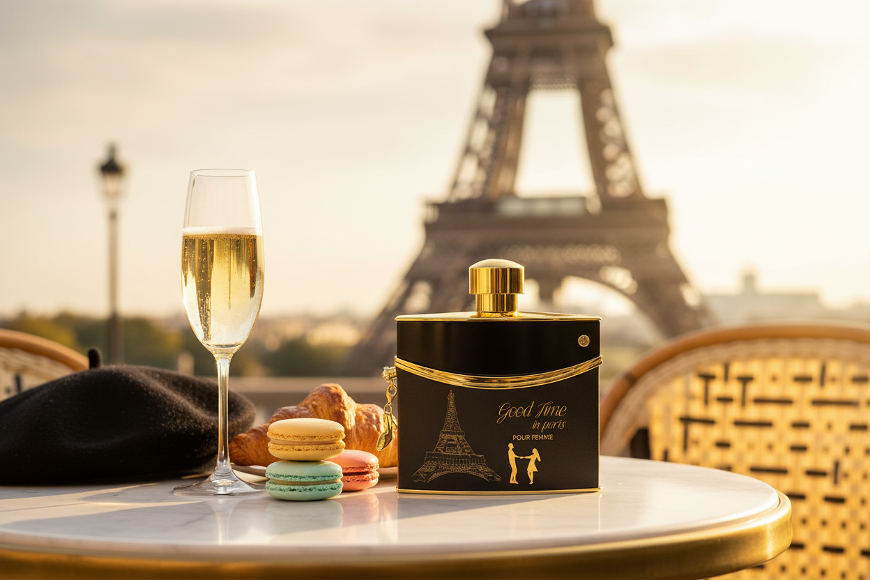 Cajita de Eau de Parfum Le Chameau negra con tapa dorada, sobre superficie clara