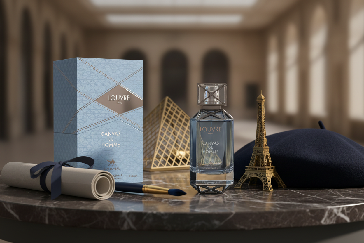 Juego de Eau de Parfum para hombre: frasco 100 ml, caja y papel enrollado.