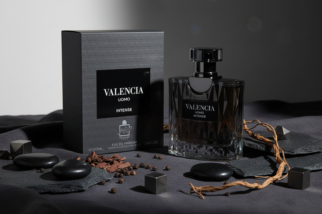 Perfume Emper Valencia Uomo Intense EDP de 100 ml, frasco de vidrio y caja