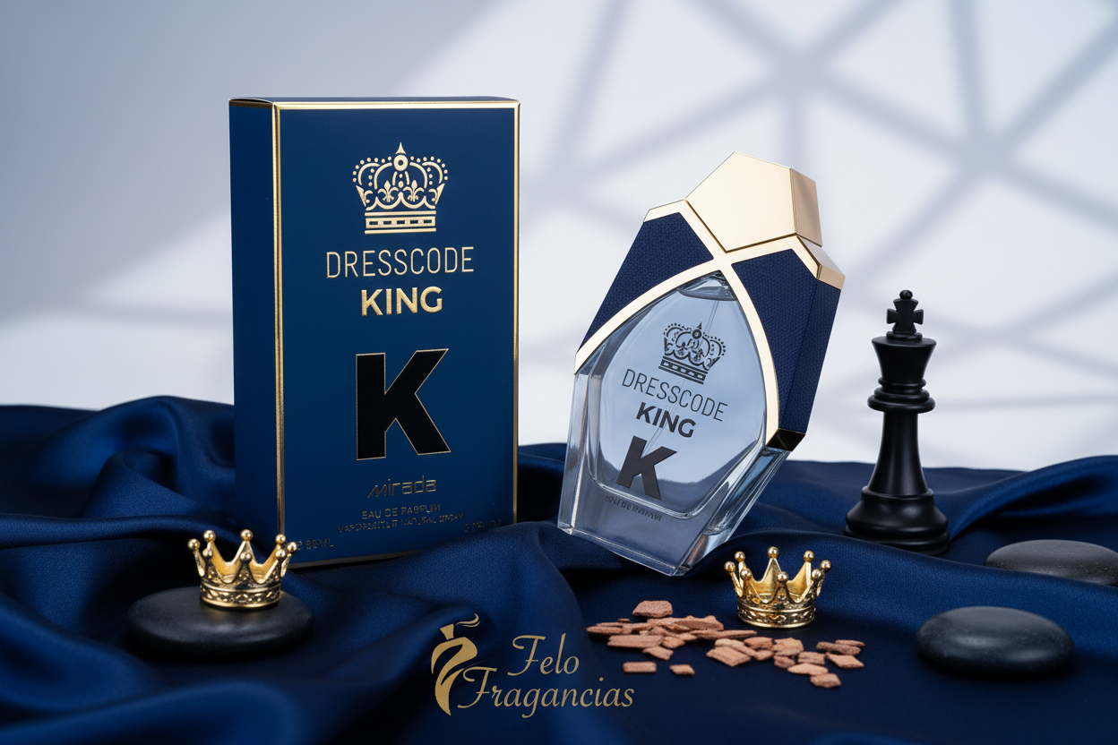 Frasco de eau de parfum DRESSCODE KING 100 ml con caja
