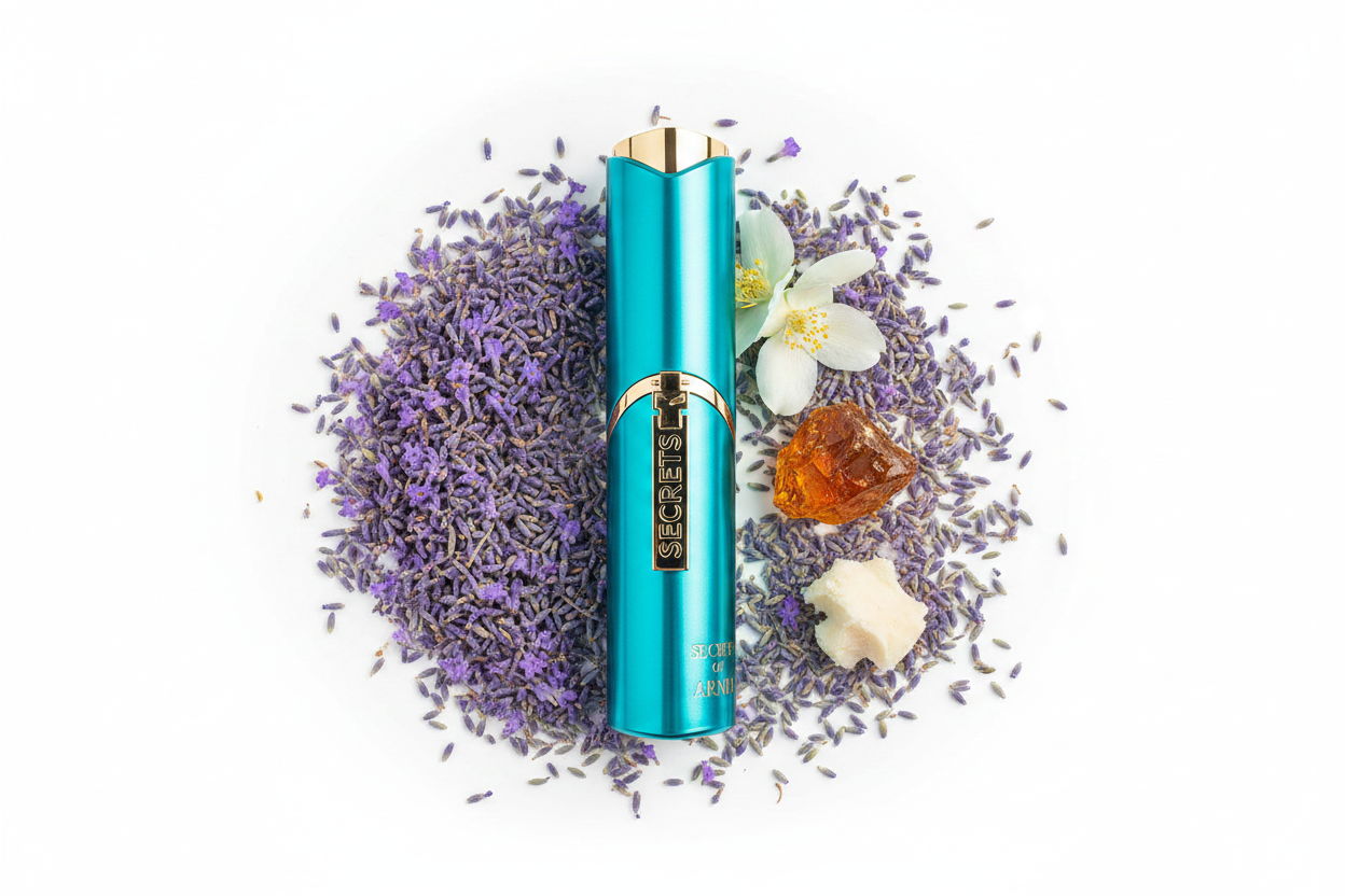 Perfume Eau de Parfum 100 ml con frasco azul turquesa y tapa dorada