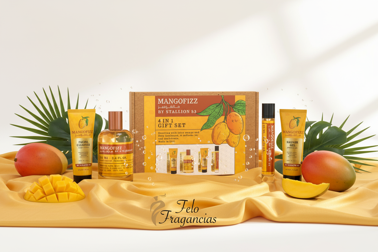Set de regalo MangoFizz 4 en 1 con botella y estuches, fragancia mango