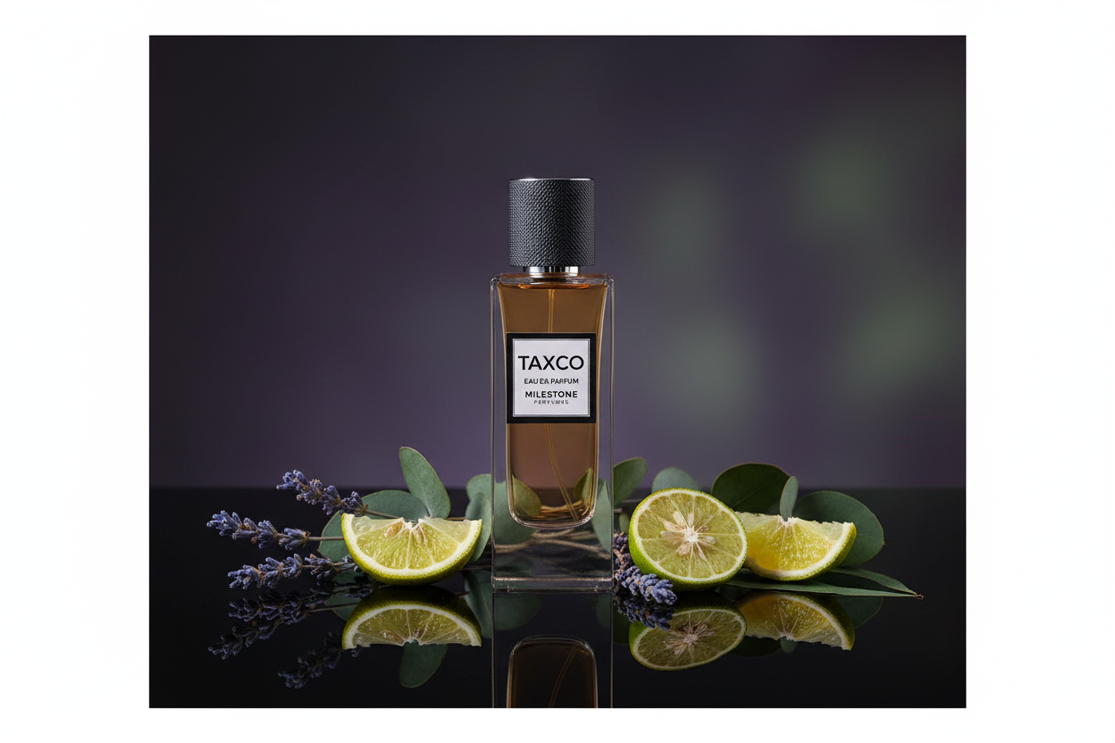 Eau de Parfum Milestone Taxco 100 ml: frasco ámbar con etiqueta negra