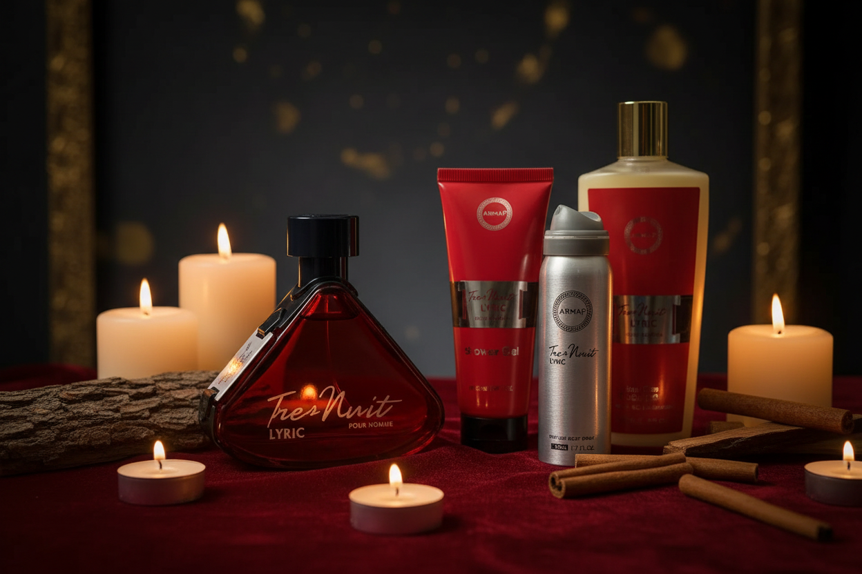 Set de regalo 4 piezas: frasco ámbar, tubo rojo, spray y botella alta