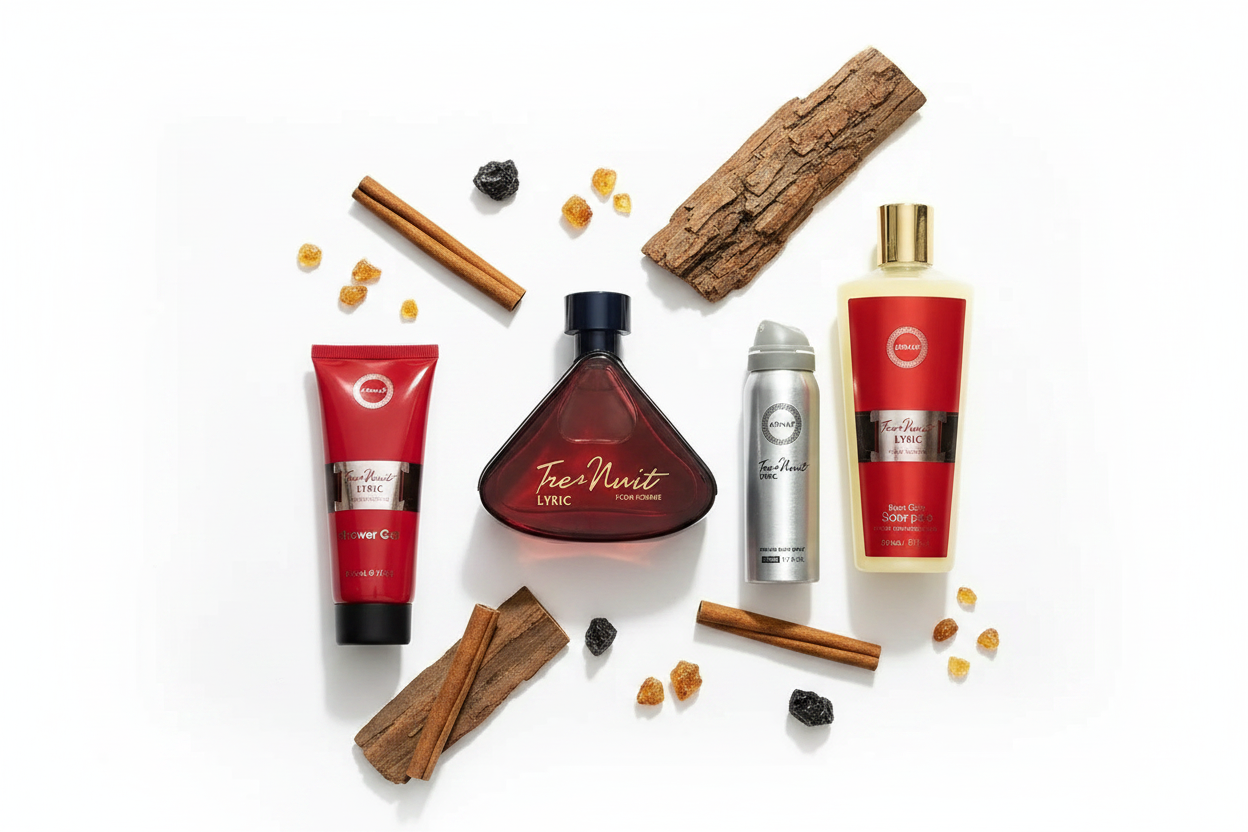 Set de regalo 4 piezas Armaf: frasco ámbar, tubo rojo, spray y botella alta