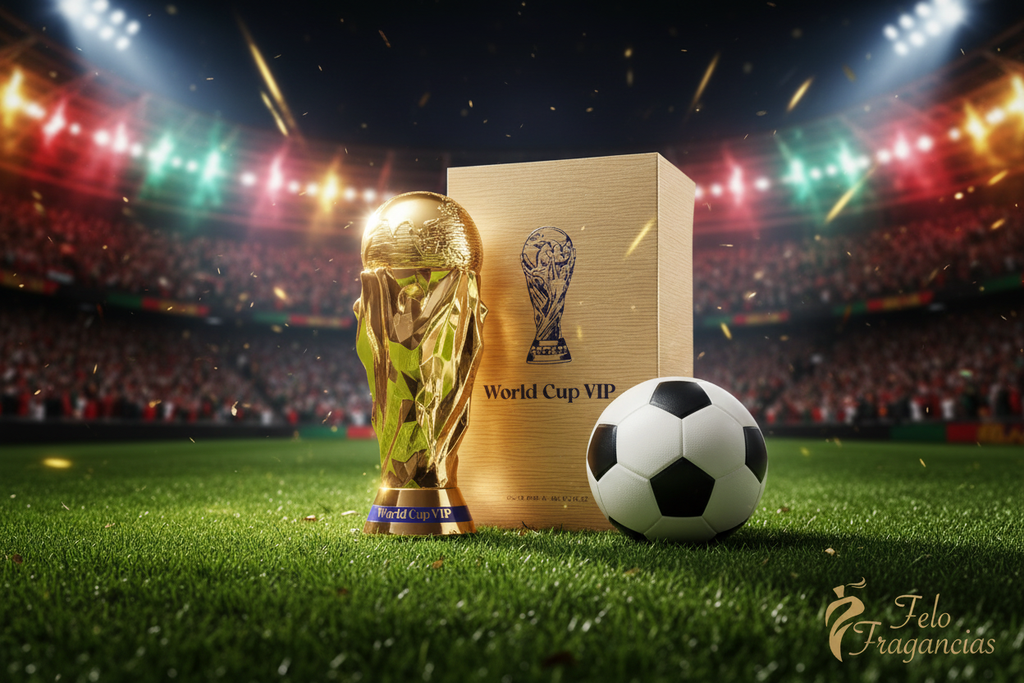 Eau de parfum VIP Zakat World Cup Edition 80 ml: caja dorada y balón.
